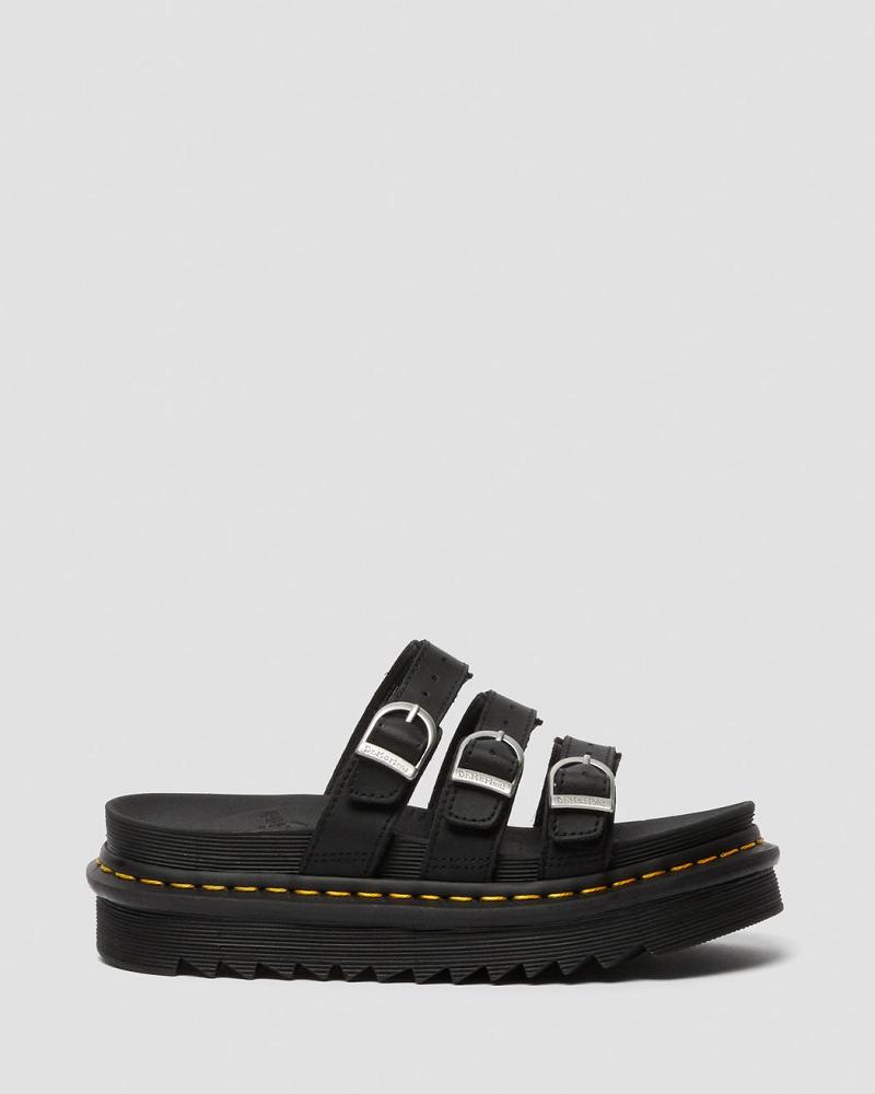 Women's Dr Martens Blaire Leather Slide Sandals Black | AU 316OKI